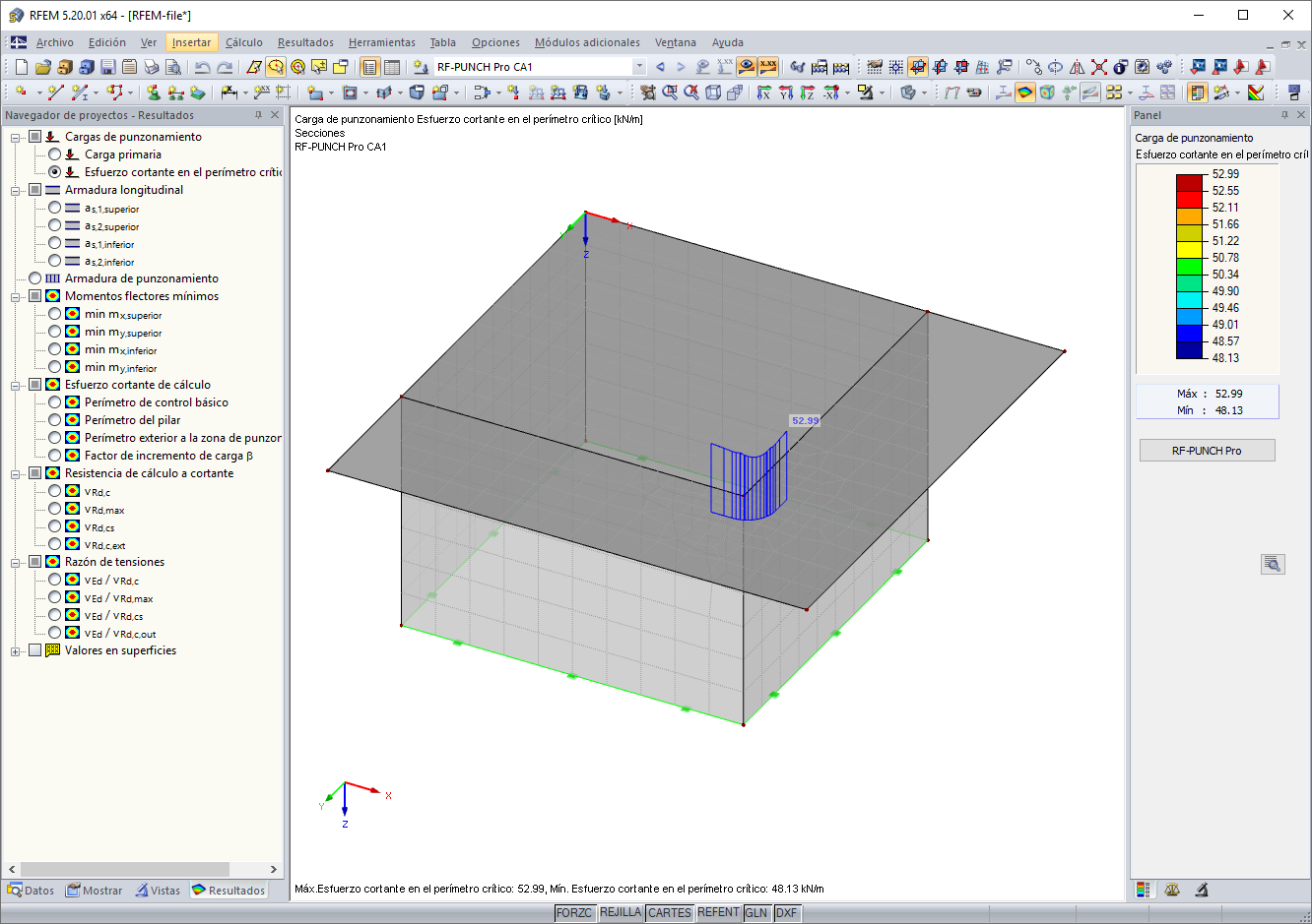 Distribución de esfuerzos cortantes en el perímetro de control básico en la esquina del muro