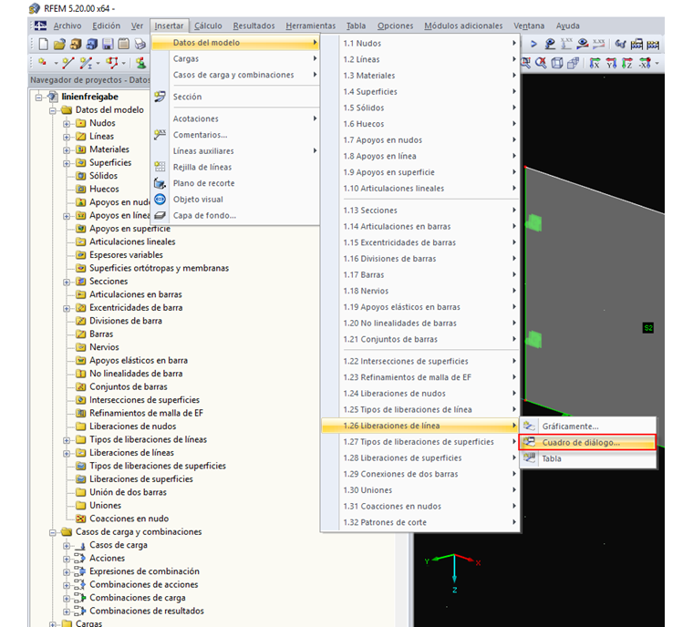 Abrir el cuadro de diálogo de la liberación de línea