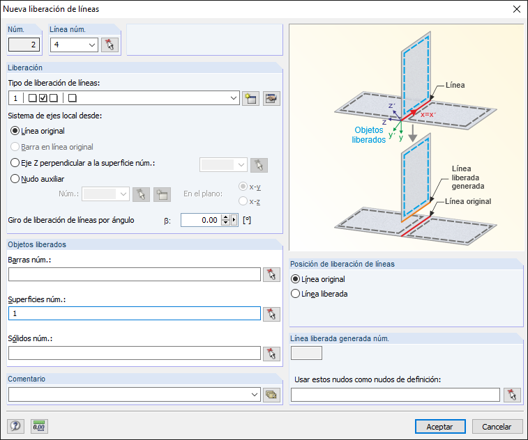 Cuadro de diálogo "Nueva liberación de línea"