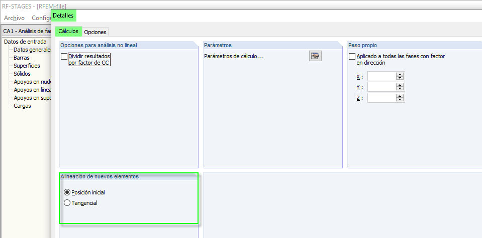 alineación de elementos nuevos