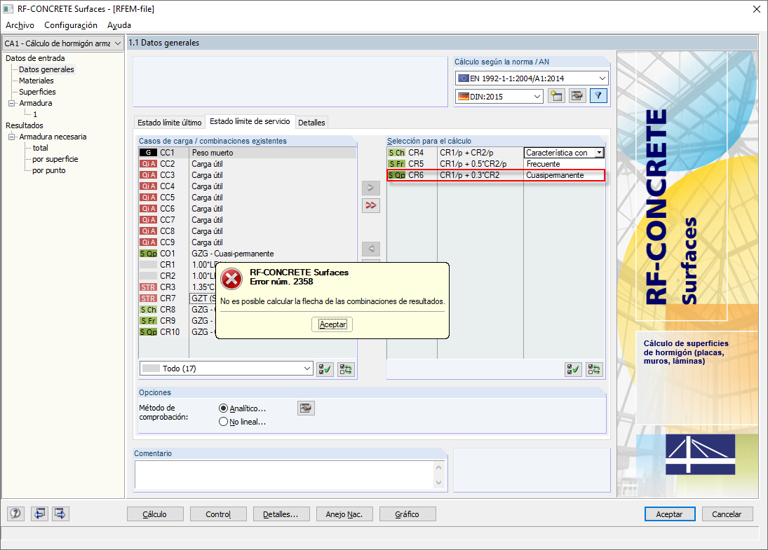 Error núm. 2358 al iniciar el cálculo