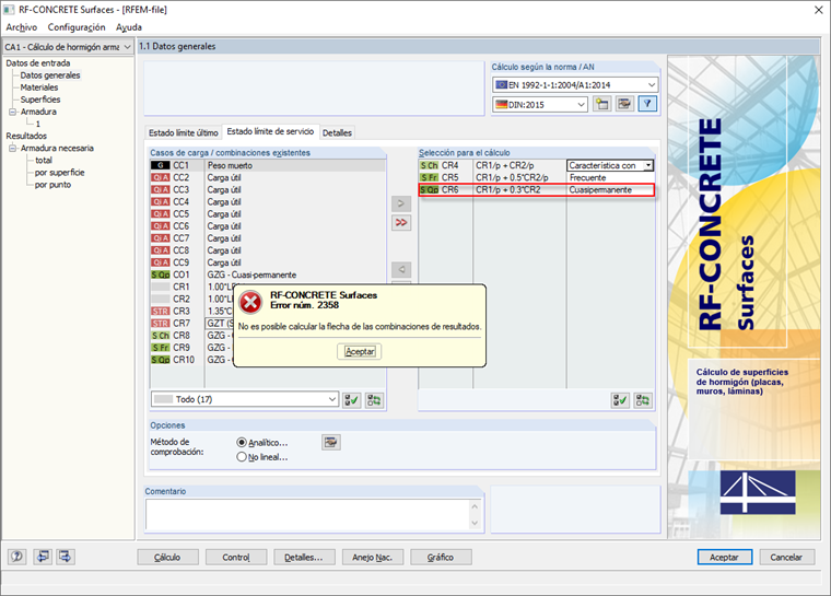 Error núm. 2358 al iniciar el cálculo