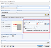 Cuadro de diálogo con los datos generales del modelo