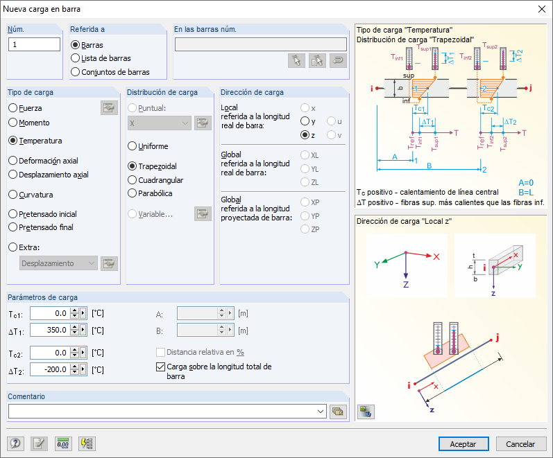 Definición de la distribución variable de la temperatura sobre la longitud de la barra