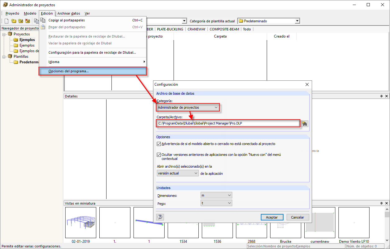 Gerente de proyectos: Especificación de la ubicación de PRO.DLP en la unidad de red