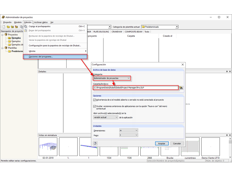 Gerente de proyectos: Especificación de la ubicación de PRO.DLP en la unidad de red