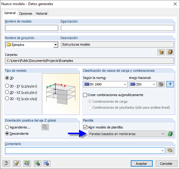Seleccionar modelo de plantilla