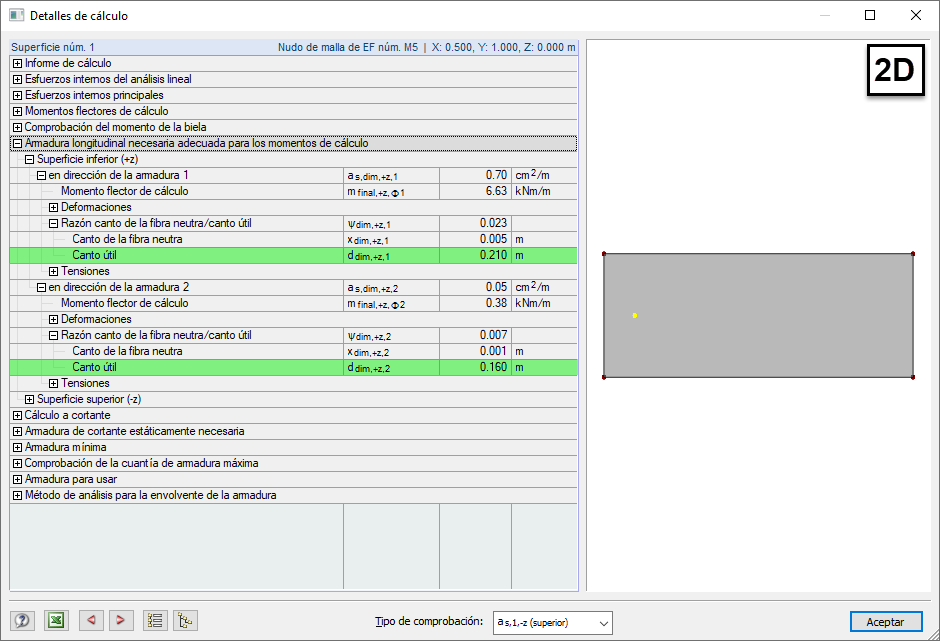 Detalles del cálculo - brazo mecánico para losa 2D