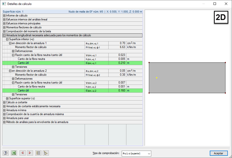 Detalles del cálculo - brazo mecánico para losa 2D