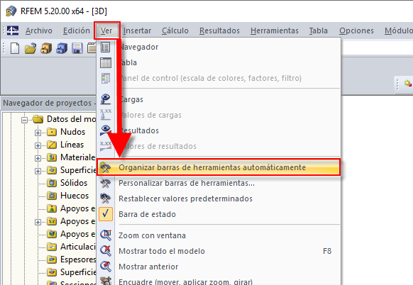 Organizar la barra de herramientas automáticamente