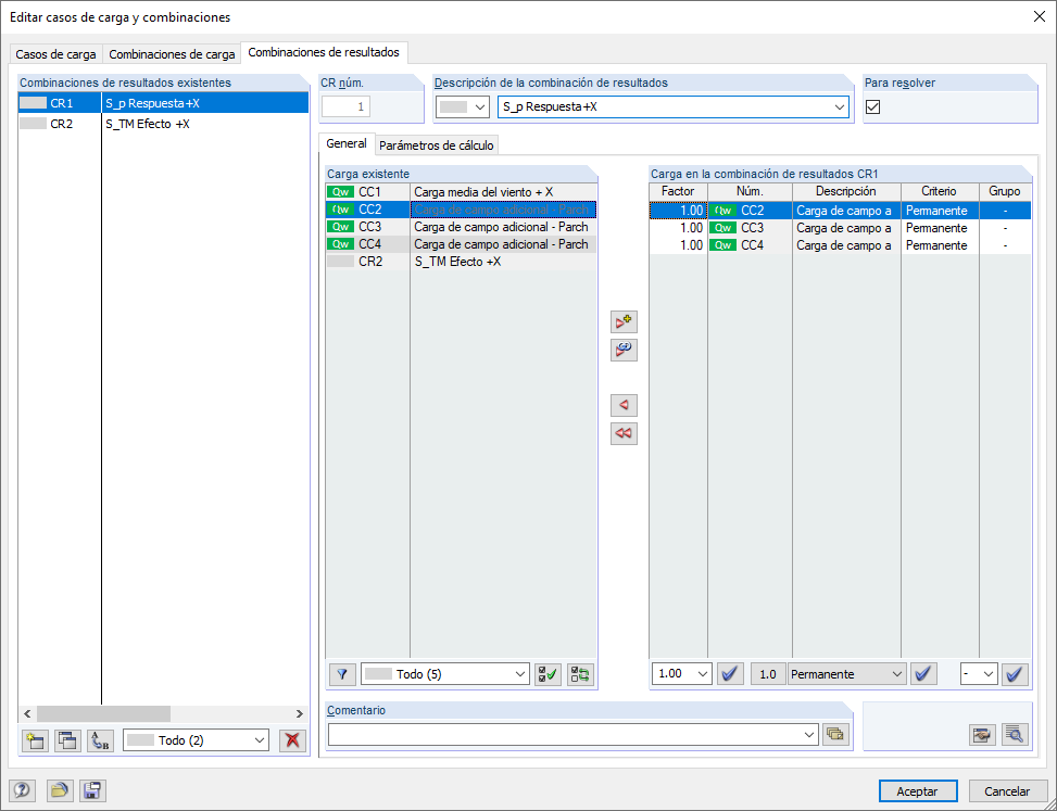 Casos de carga característicos