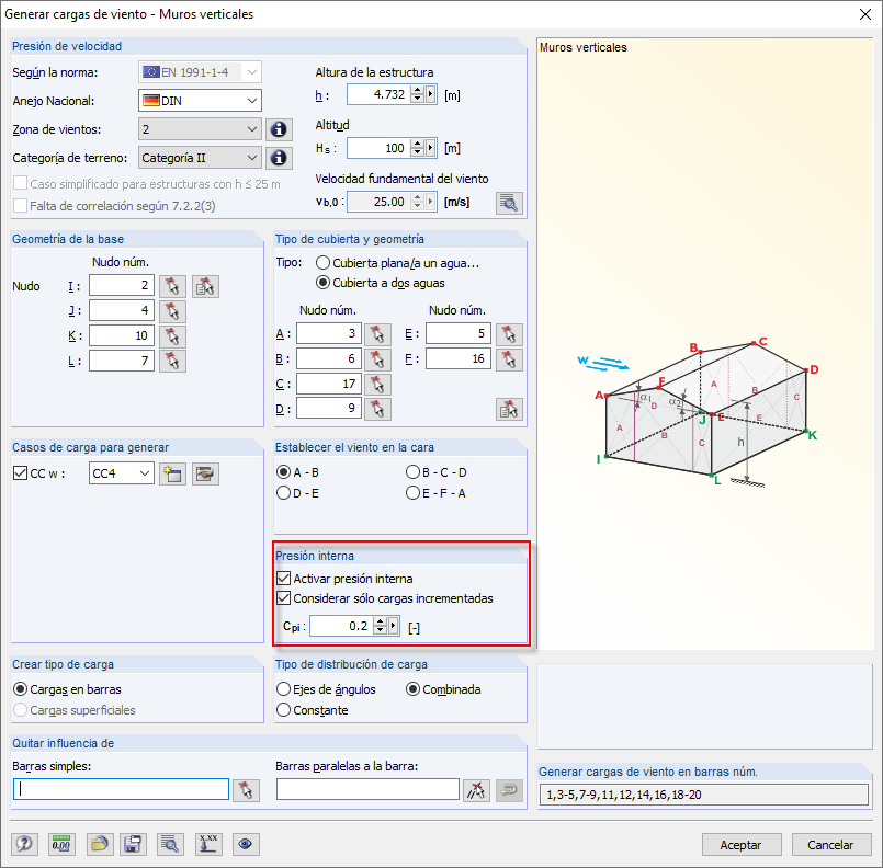Presión interna del viento del generador de carga