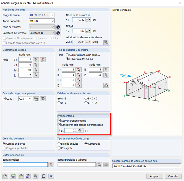 Presión interna del viento del generador de carga