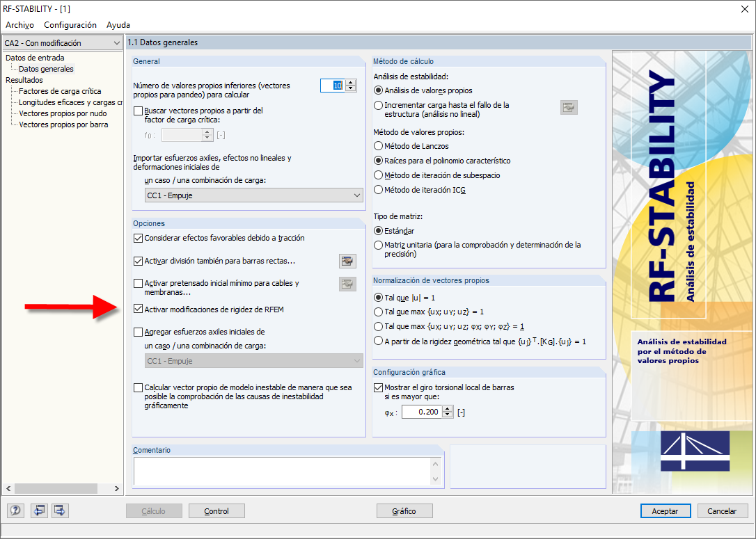 Activar las modificaciones de rigidez
