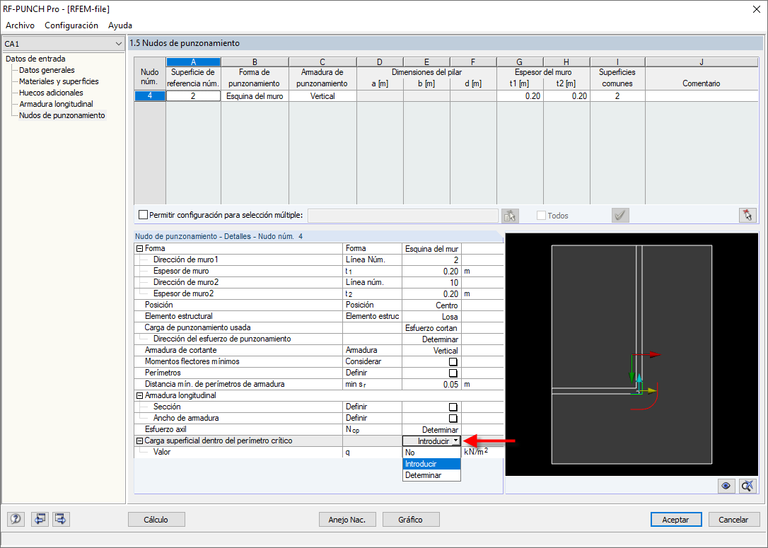 Consideración de la carga superficial dentro del perímetro crítico
