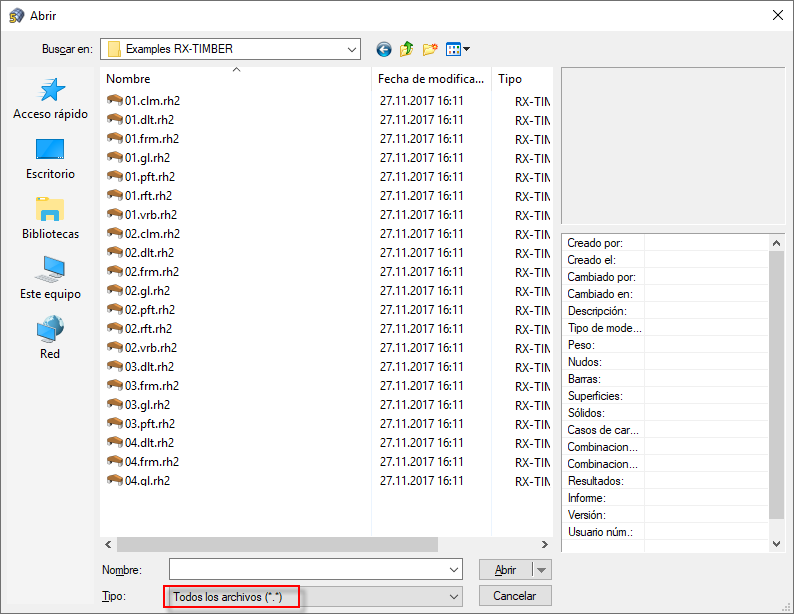 Opción para filtrar tipos de archivo