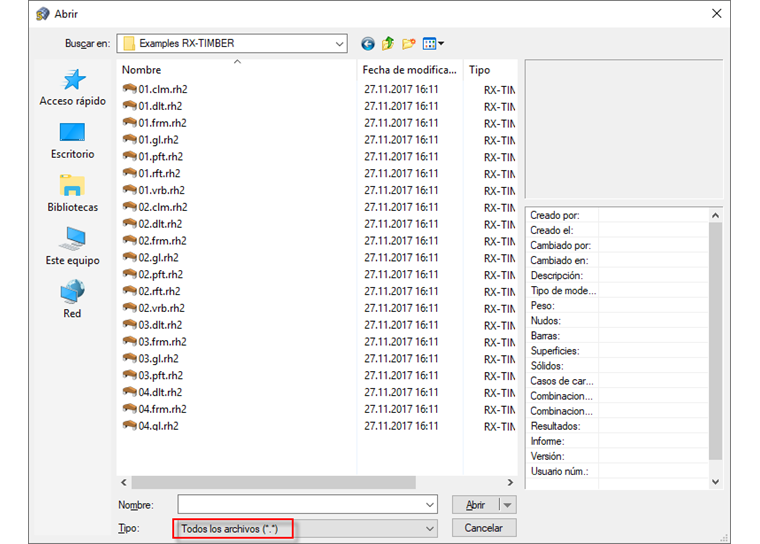 Opción para filtrar tipos de archivo