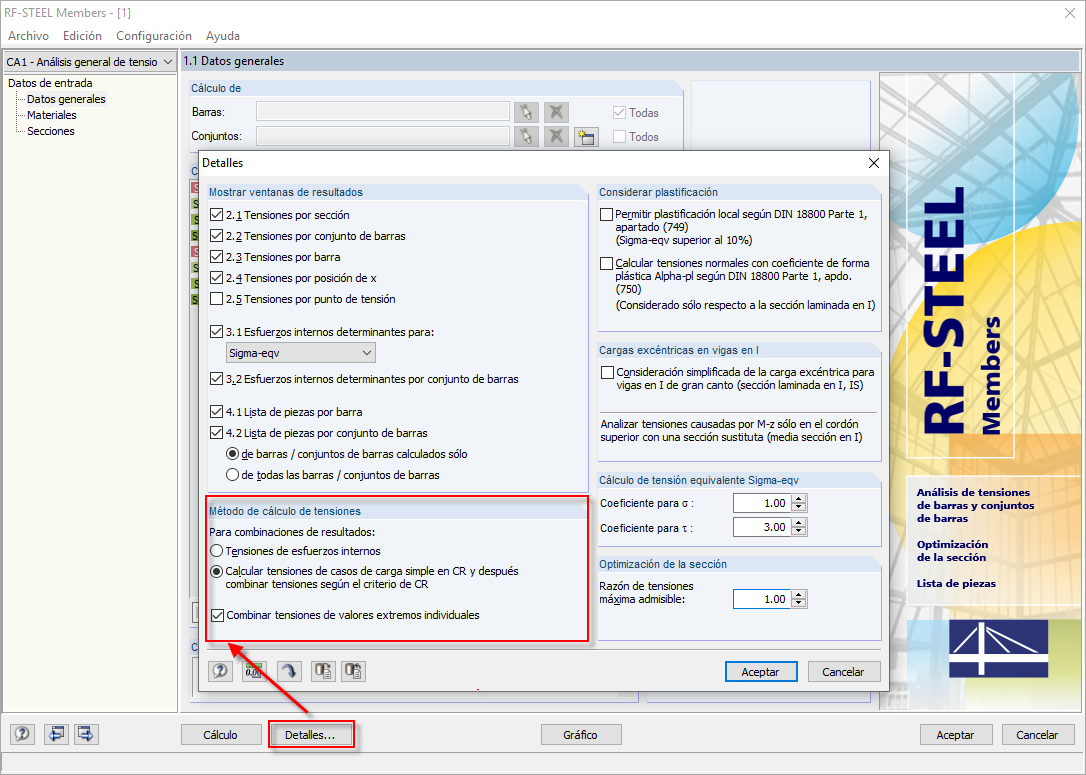 Einstellungen im Modul RF-/STAHL