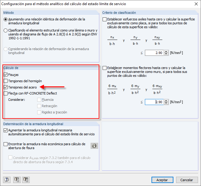 Configuración para la determinación de la tensión del hormigón