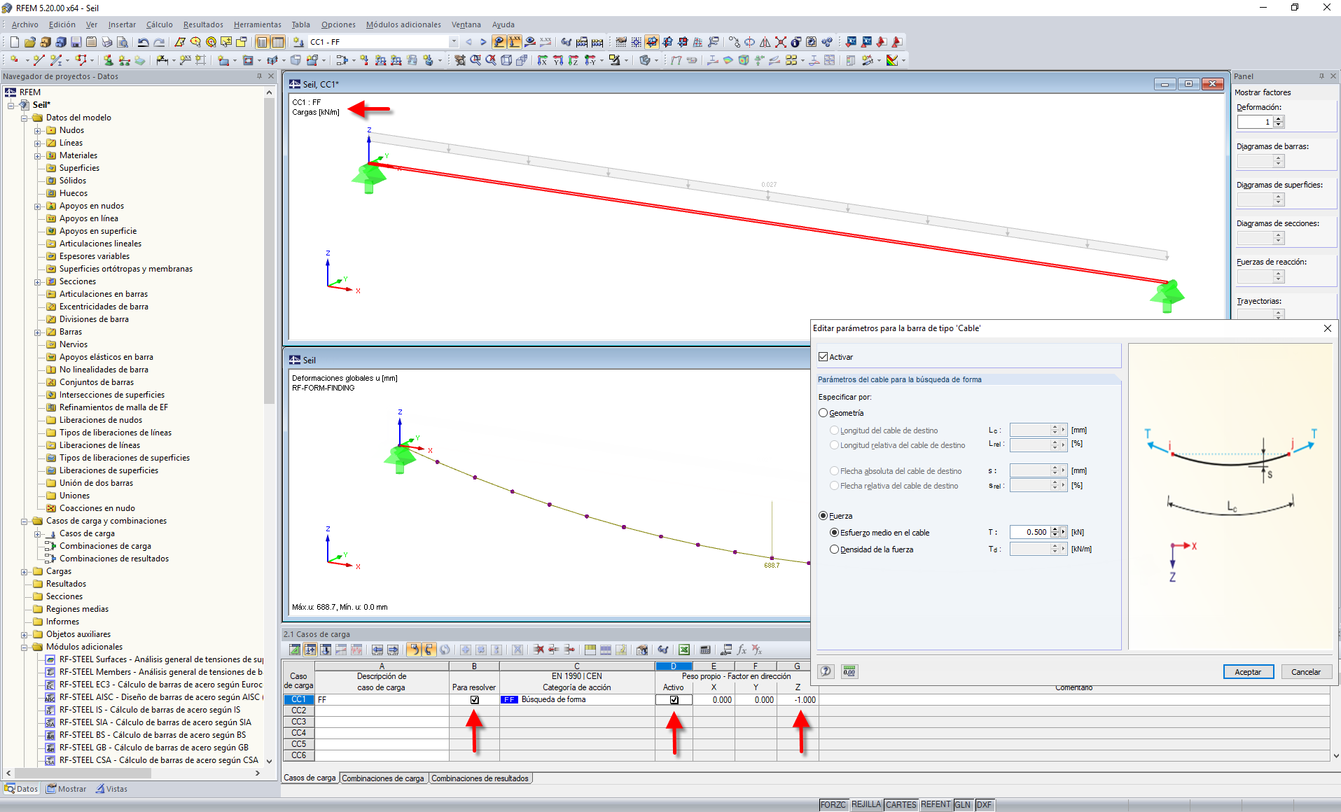 Caso de carga con categoría de acción "Form Finding"