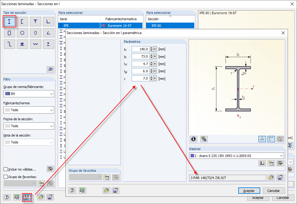 Introducción de la sección parametrizada
