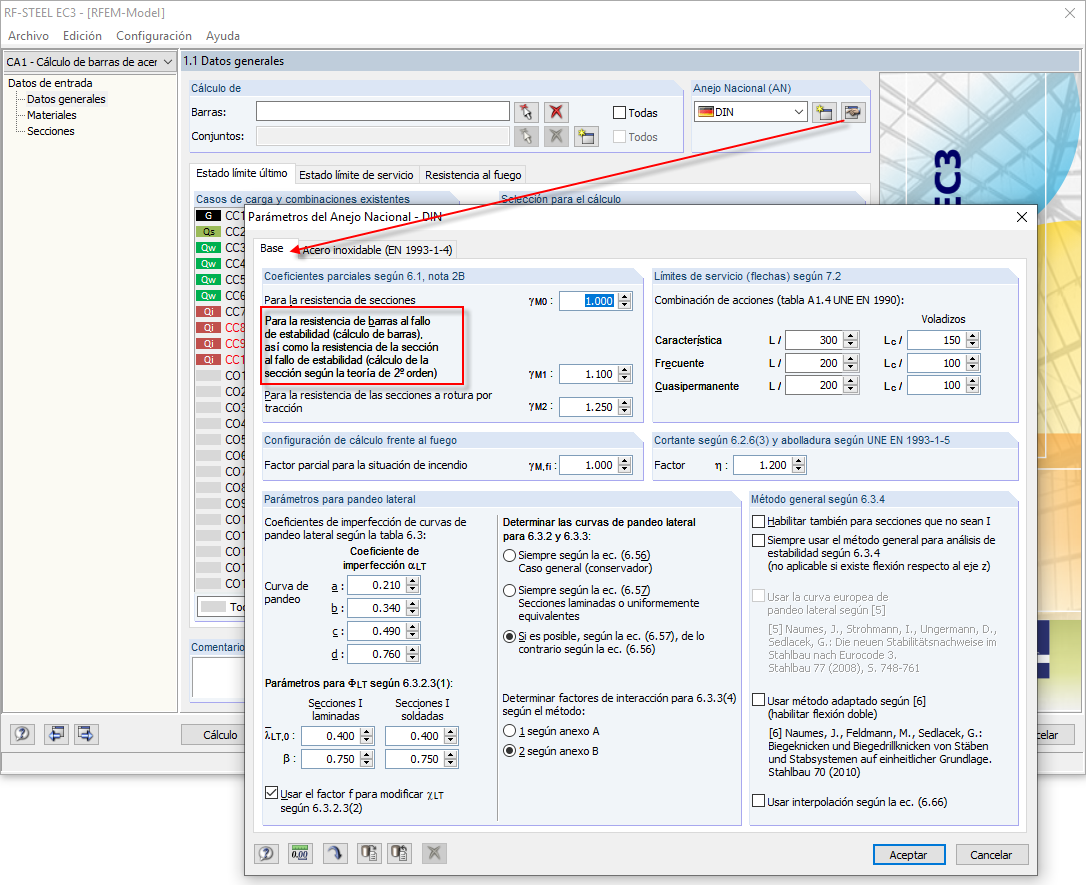 Configuración detallada del Anejo Nacional (NA)