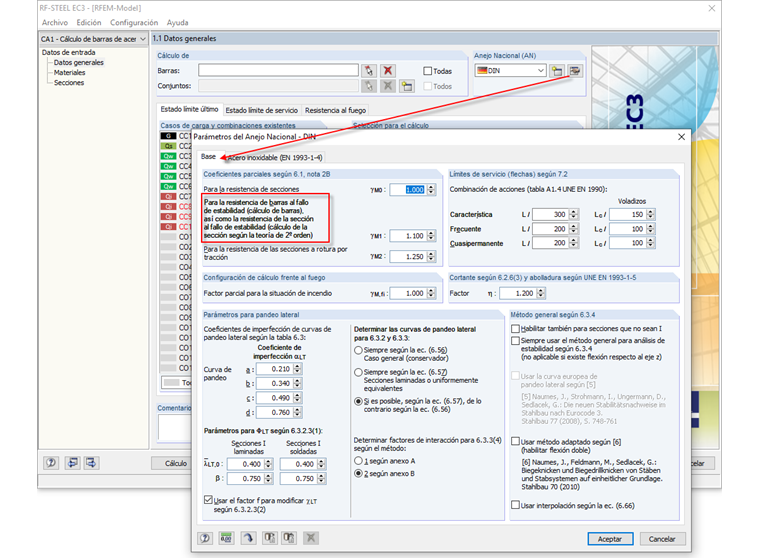 Configuración detallada del Anejo Nacional (NA)
