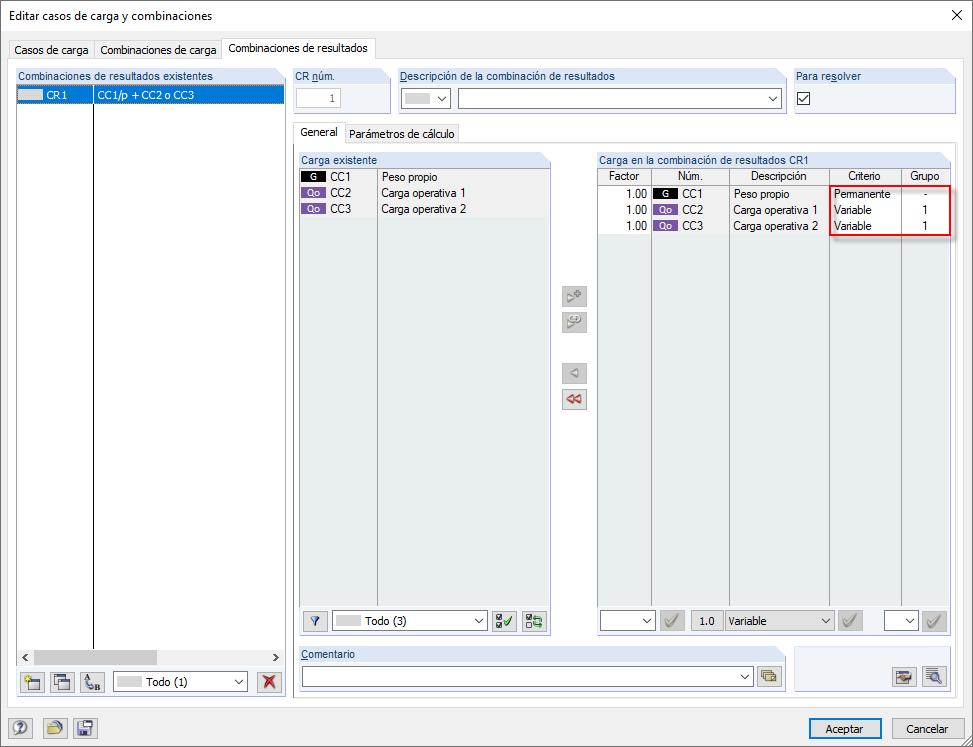 Edición de la combinación de resultados