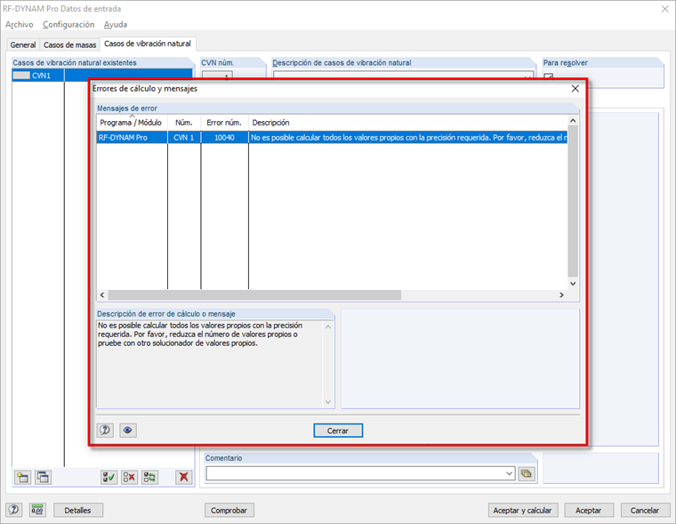 Mensaje de error en el módulo adicional