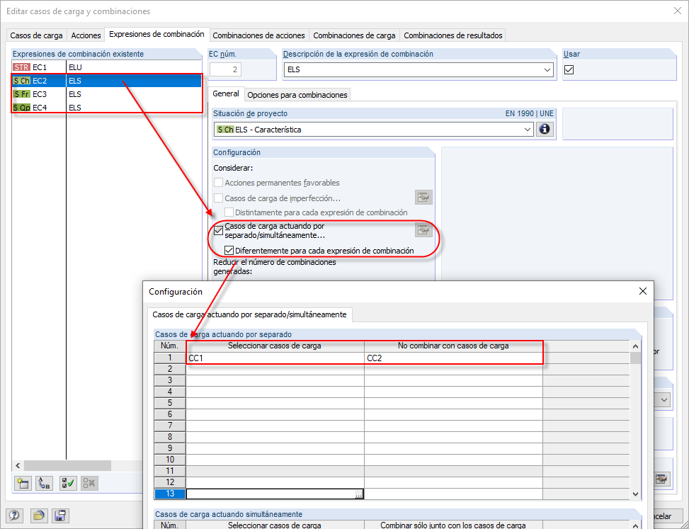 Excluir el caso de carga de la temperatura para el ELU