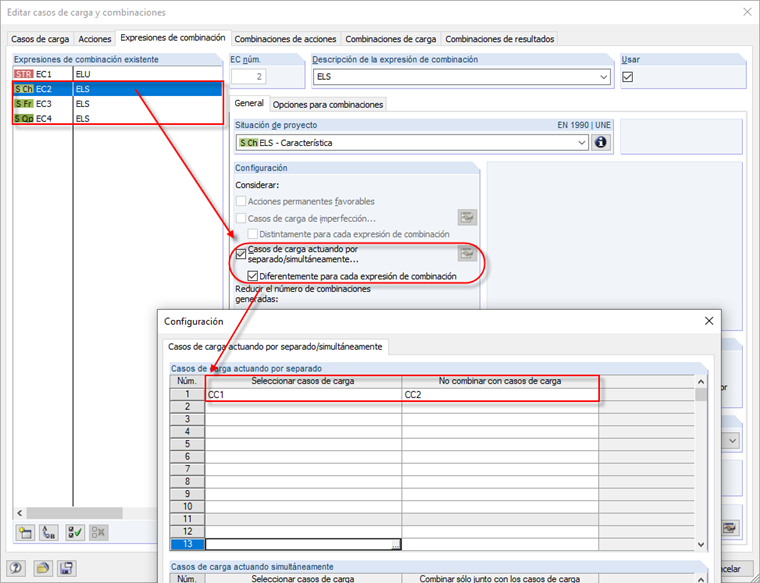 Excluir el caso de carga de la temperatura para el ELU