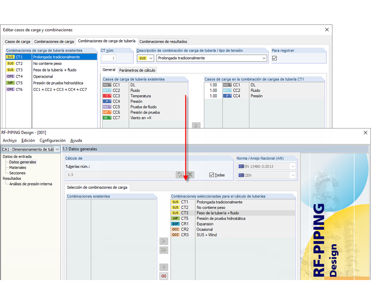 Las combinaciones OPE no se cargan en el módulo adicional RF-PIPING.
