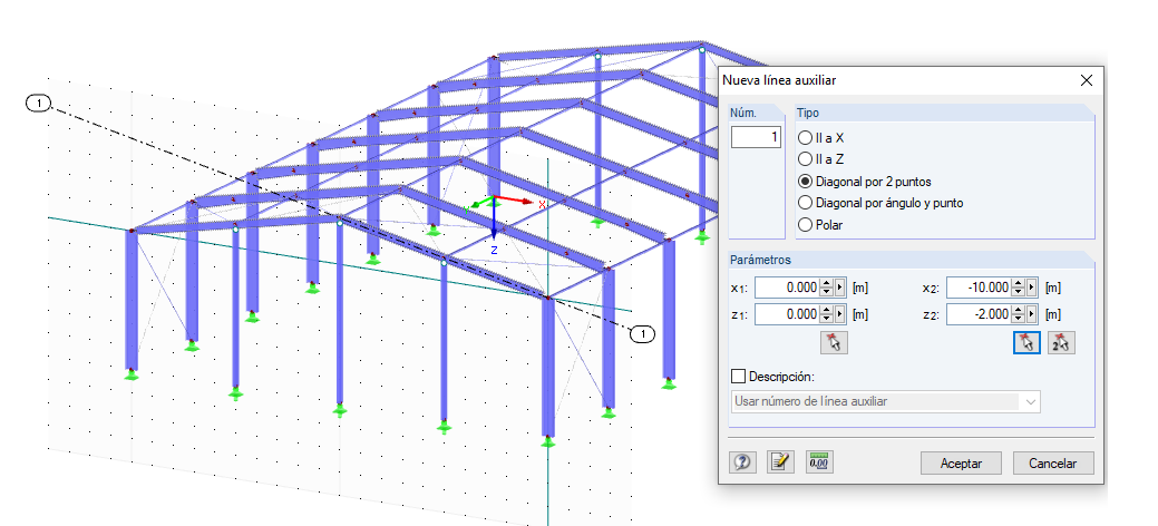Línea auxiliar - Diagonal por 2 puntos