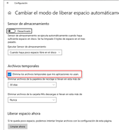 Desactivar la eliminación de archivos temporales no utilizados