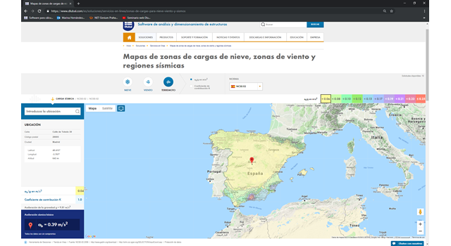 Servicio en línea "Mapas de cargas de nieve, zonas de viento y regiones sísmicas"