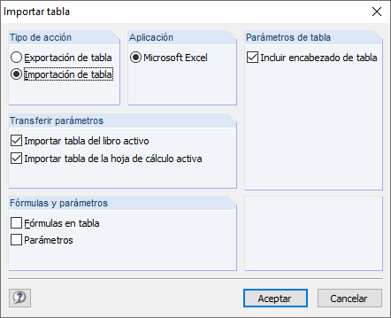 Tabelle importieren Dialog