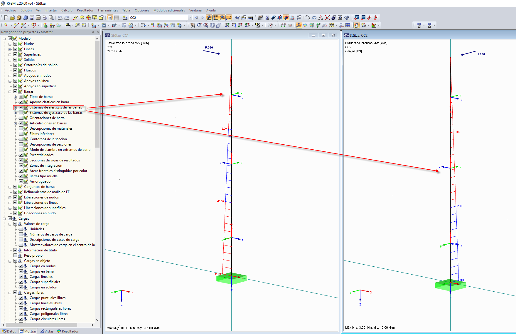 Sistema de ejes de la barra