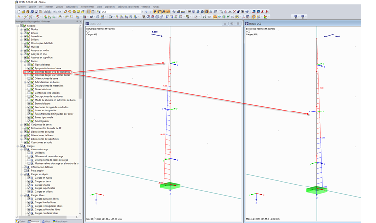 Sistema de ejes de la barra