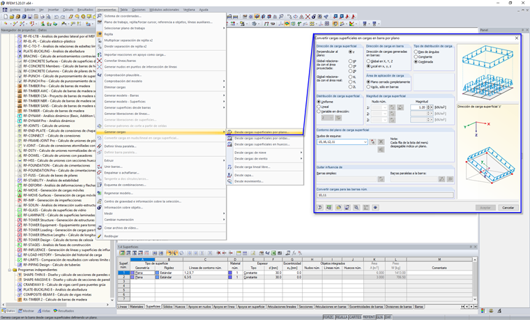 Funciones en Herramientas de menú → Generar cargas