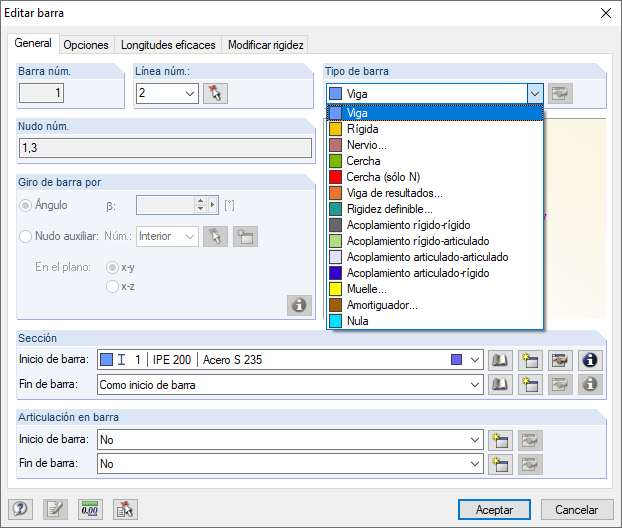 Tipos de barra en 2D-XY