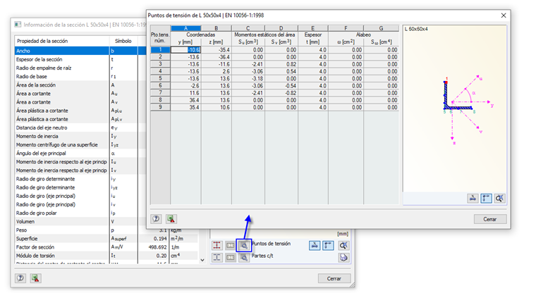 Puntos de tensión de la sección desde la biblioteca de secciones