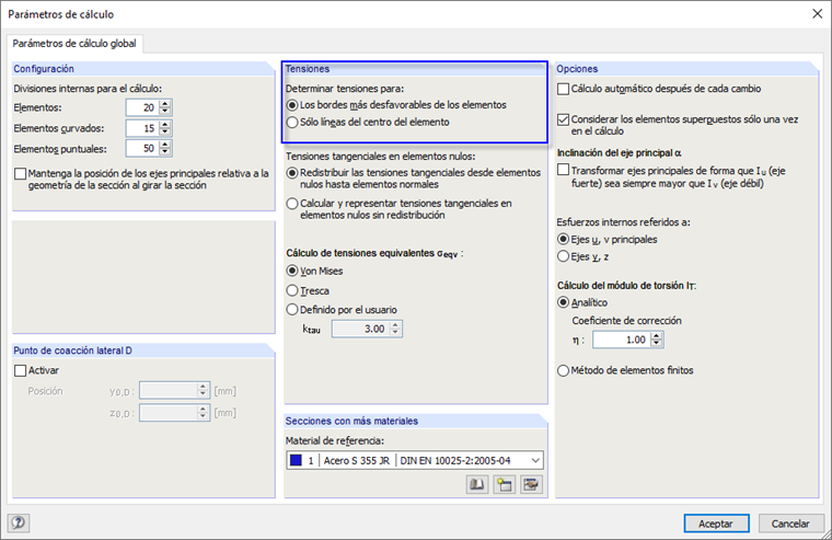 Parámetros de cálculo - Tensiones