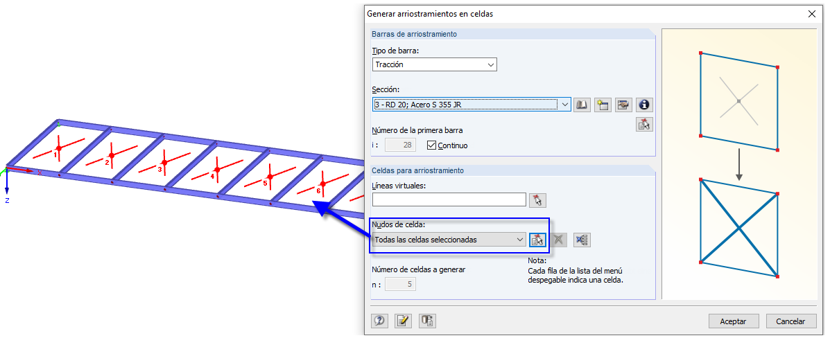 Arriostramiento en celdas