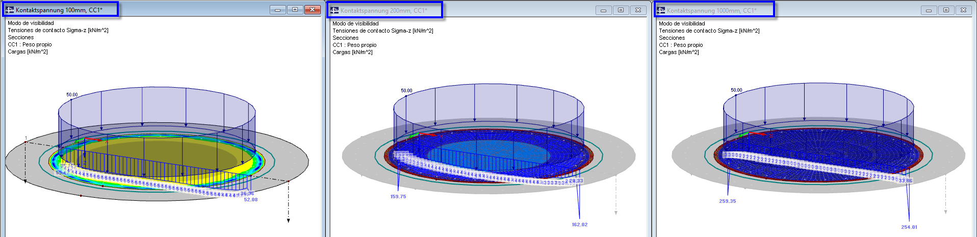 Distribución de la presión de sobrecarga - Losa circular