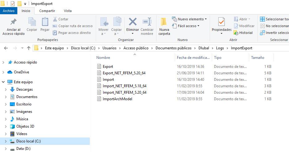 Directorio de archivos de registro