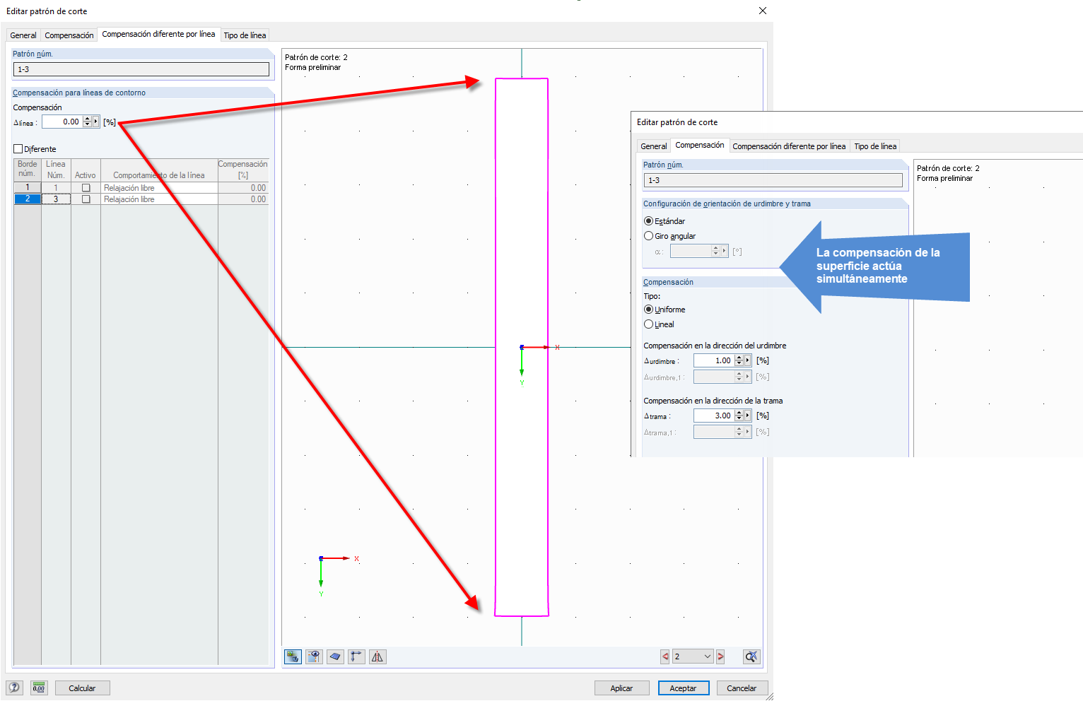Conflicto entre la compensación de la línea y superficie