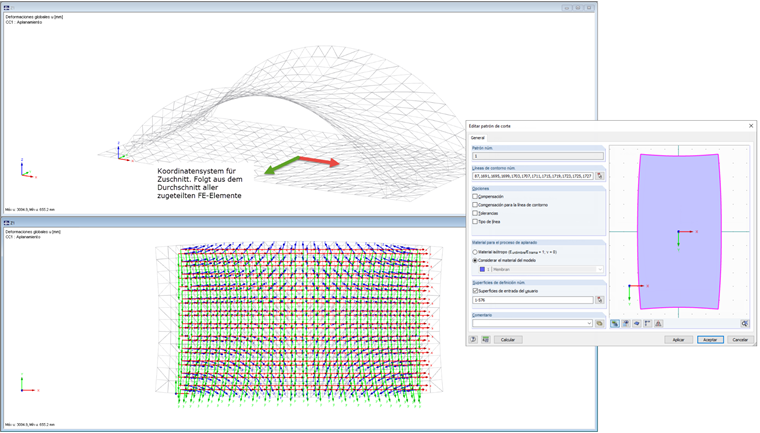 Sistema de coordenadas del patrón de corte