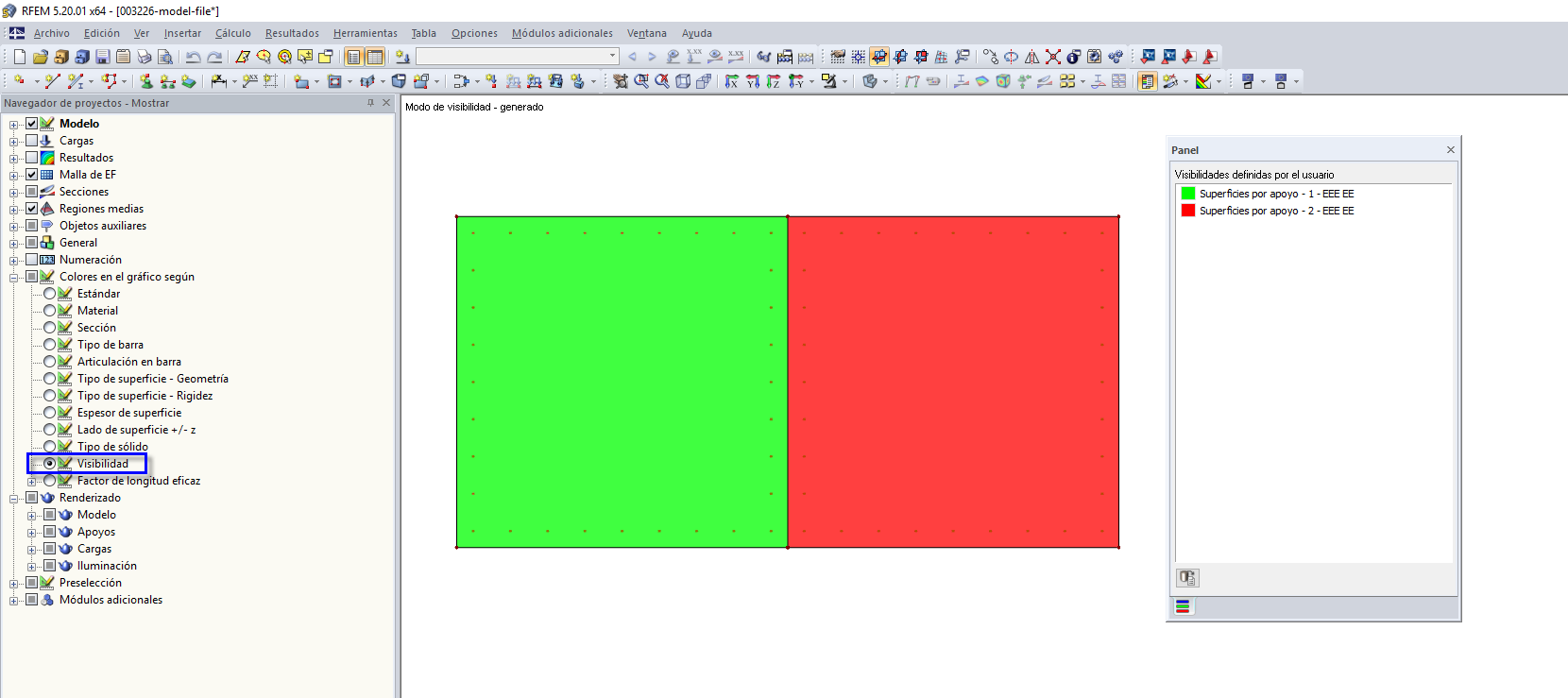 Navegador de proyectos - Mostrar: Colores en el gráfico según la visibilidad