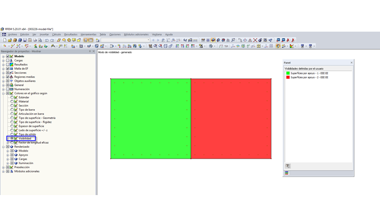 Navegador de proyectos - Mostrar: Colores en el gráfico según la visibilidad