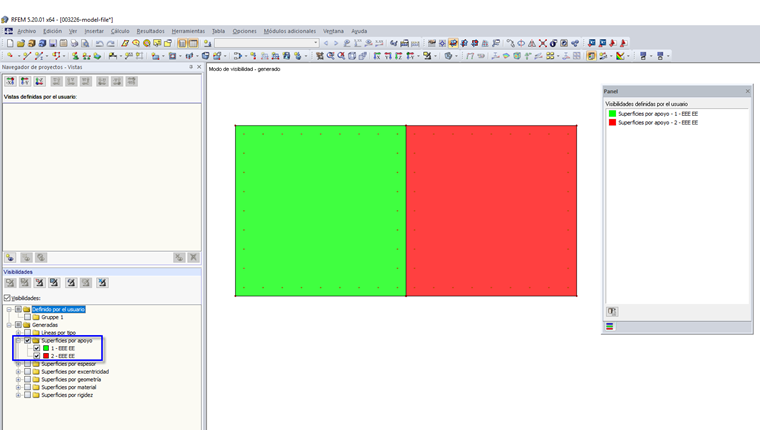 Navegador de proyectos - Vistas: Visibilidad a través de superficies por apoyos